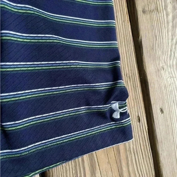 Men's Under Armor Golf Pro Navy & Green Stripe Polo Shirt Short Sleeve Sz XL PGA - Picture 8 of 10